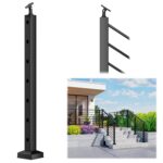 1 Pack 35"x3"x3" Horizontal Aluminum Stair Railing Post, Stair End Post, Black Textured Powder-Coat Finish Horizontal Rail System for Outdoor Decks, Porches & Balconies - Image 2