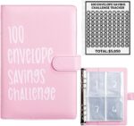 100 Envelopes Money Saving Challenge, 100 Envelope Challenge Binder, Easy and Fun Way to Save $5,050, Savings Challenges Budget Book Binder with Cash Envelopes for Office,Home,School (Pink) - Image 2