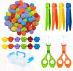 119Pcs Kid Tweezers fine Motor Skills Set,Helping Hands fine Motor Tool Set，Includes 100 Pcs Pompoms,12 Cups,4 Tweezers,2 Clips,1 Storage Box for Counting Sorting Training - Image 2
