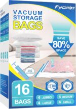 16 Pack Vacuum Storage Bags with Hand Pump, 4 Jumbo + 4 Large + 4 Medium + 4 Small Plastic Packaging Bags, 80% Space Saver Vacuum Seal Bags for Clothing, Travel Lugggage, Blankets, Comforters - Image 2