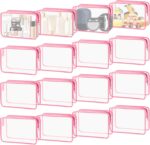 16-Piece Makeup Bags, Waterproof Toiletry Bag Carry Pouch Portable Cosmetic Bag PVCTravel Clear Pouches Carry-on Travel Essentials Transparent Storage Organizer Bag (Rose Pink-M) - Image 2