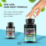 Elderberry Immune Support Supplement 8-in-1 Formula with Echinacea, Vitamin C & Zinc, Vitamin D 5000 IU, Turmeric, Ginger, Ashwagandha – 60 Capsules - Image 3