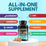 Elderberry Immune Support Supplement 8-in-1 Formula with Echinacea, Vitamin C & Zinc, Vitamin D 5000 IU, Turmeric, Ginger, Ashwagandha – 60 Capsules - Image 7