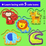 KRAFUN Beginner Preschool Lacing Card Kit for Kids Arts & Crafts, 5 Easy Safari and Animal Lacing Projects, Paper Craft Cards for Toddlers, Fine Motor Skills Training Toys - Image 4