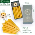 20 Minute Pure Beeswax Candles, Dripless Meditation Candles, Mini Taper Candles, Set of 20 with Brass Candle Holders. - Image 3