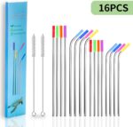 Lazycorner 16 Pcs Metal Straw Reusable 8.5" 10.5" 6mm Stainless Steel Straws for Kids,20oz-32oz, Silver Drinking Straws with Silicone Tips, 4 Straw Cleaner Brush, 1 Travel Case - Image 3
