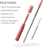 ZOKU Reusable Metal Straw with Case for Travel, Red - Collapsible Stainless Steel Drinking Straw with Silicone Tip and Cleaner Brush, Ideal for Key Chains, Pockets, Purses - Image 3
