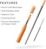 ZOKU Reusable Metal Straw with Case for Travel, Orange - Collapsible Stainless Steel Drinking Straw with Silicone Tip and Cleaner Brush, Ideal for Key Chains, Pockets, Purses - Image 3