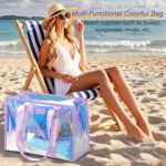 27L Beach Bags for Women, Iridescent Beach Tote Bag with Makeup Bag & Phone Pouch - Waterproof Clear Tote Bag - Image 3