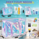 27L Beach Bags for Women, Iridescent Beach Tote Bag with Makeup Bag & Phone Pouch - Waterproof Clear Tote Bag - Image 4