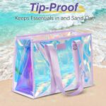 27L Beach Bags for Women, Iridescent Beach Tote Bag with Makeup Bag & Phone Pouch - Waterproof Clear Tote Bag - Image 5