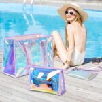 27L Beach Bags for Women, Iridescent Beach Tote Bag with Makeup Bag & Phone Pouch - Waterproof Clear Tote Bag - Image 8