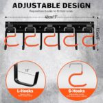 ELEAD 68'' All Metal Adjustable Garden Tool Organizer: Garage Tool Organizer Wall Mount with Orange Hooks, Garage Organizers and Storage, Tool Hangers for Shed - Image 3