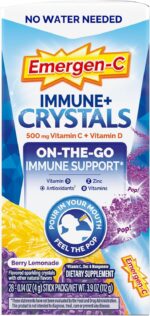 Emergen-C Immune Plus Crystals, On-The-Go Immune Support Supplement with Vitamin C, Vitamin D, B Vitamins, Zinc and Manganese, Berry Lemonade - 28 Stick Packs - Image 10