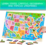Montessori Mama USA Map Wooden Puzzle, Puzzles for Kids Ages 4-6 Educational Toys for 4 Year Old Kids Puzzles Ages 5-8 Landmarks, Animals, Capitols and States - Image 3