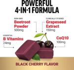 Force Factor Total Beets Ultimate Heart Health Chews for Blood Pressure Support, with Beetroot Powder, CoQ10, B Vitamins & Grapeseed Extract for Blood Flow & Energy, Black Cherry, 60 Soft Chews - Image 5