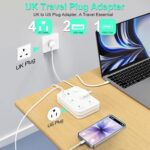 UK Adapters for Travel, UK Power Strip with 4 AC Outlets 1 USB C and 2 USB Ports, UK to US Plug Adapter Type G, UK Outlet Adapter for UK Ireland England Scotland Hong Kong Travel (3ft) - Image 3