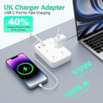 UK Adapters for Travel, UK Power Strip with 4 AC Outlets 1 USB C and 2 USB Ports, UK to US Plug Adapter Type G, UK Outlet Adapter for UK Ireland England Scotland Hong Kong Travel (3ft) - Image 5