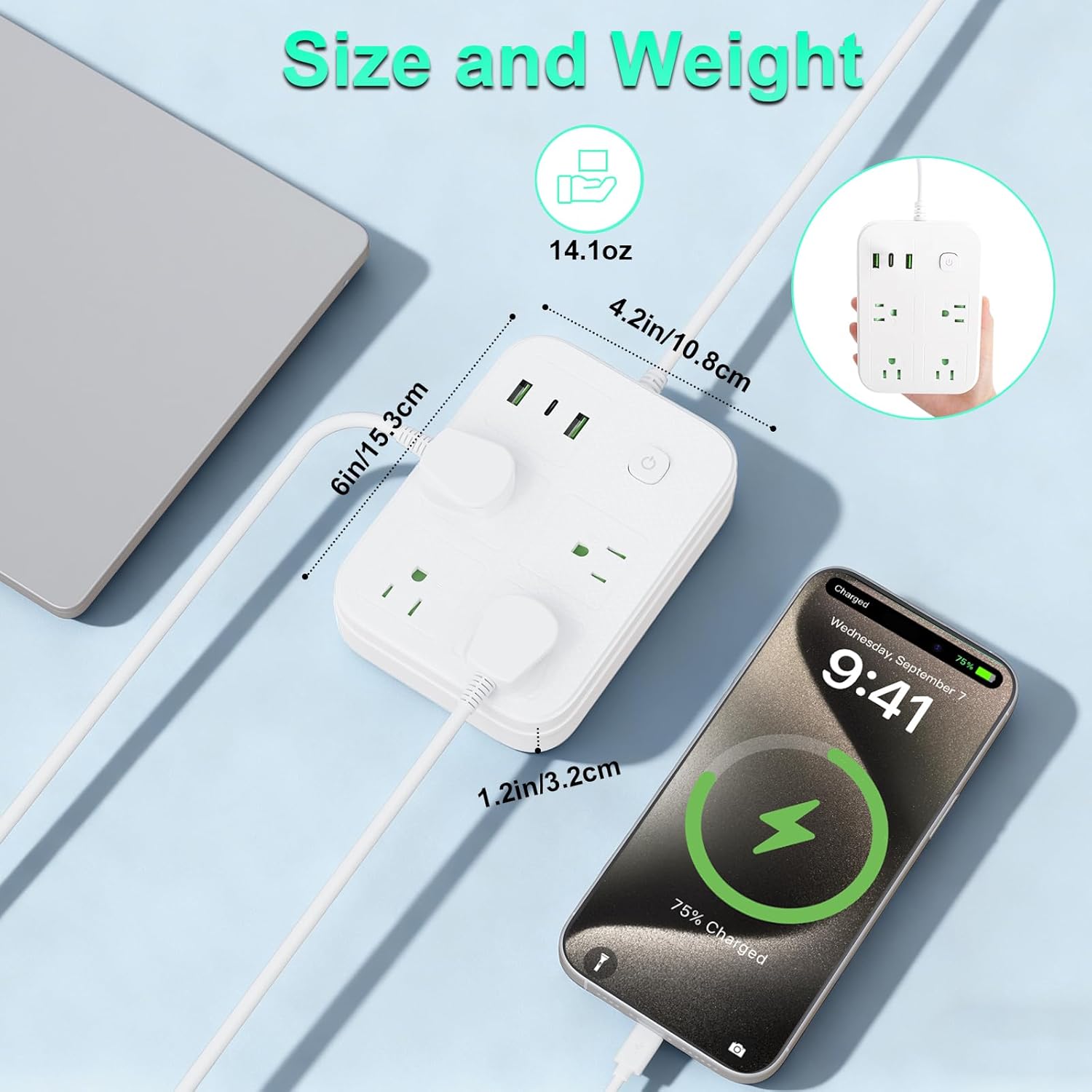 UK Adapters for Travel, UK Power Strip with 4 AC Outlets 1 USB C and 2 USB Ports, UK to US Plug Adapter Type G, UK Outlet Adapter for UK Ireland England Scotland Hong Kong Travel (3ft) - Image 7