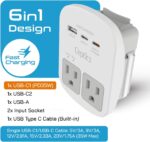 Ceptics 35W Universal Travel Adapter Kit – 2 USA sockets, USB-A, USBC, 1x PD 35W USB-C and USBC Cable, Surge Protected, Plugs for EU, UK, China, AU, Japan - for Laptop, Phone, Camera-ETL Tested - Image 3