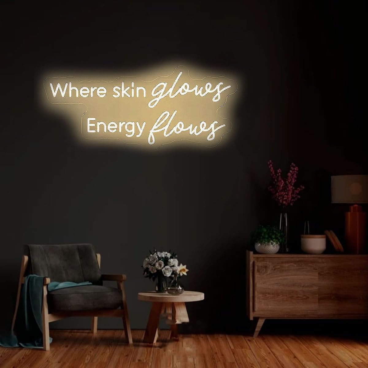 Where Skin Glows Energy Flows Neon Sign for Wall Decor, Large Neon Signs Esthetician Spa Decor for Medspa Led Neon Light Beauty Salon Decor, Neon Spa Salon Sign. Size:24inch - Image 4