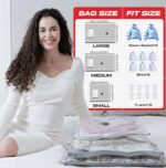 Travel Vacuum Storage Bags with Rechargeable USB Pump, 12 Pack Carry-On Size Compression Packing Bags for Luggage and Suitcase, Space Saver for Clothes and Clothing Travel - Image 4