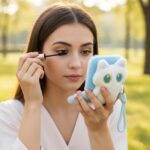 Cat Keychain Compact Mirror 1X/3X Magnifying Mirror Travel Essentials Mirrors Double-Sided Foldable Bag Charms Backpack Charms Handbag Charm Gifts for Women Blue - Image 4