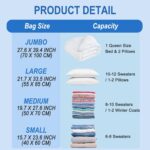 16 Pack Vacuum Storage Bags with Hand Pump, 4 Jumbo + 4 Large + 4 Medium + 4 Small Plastic Packaging Bags, 80% Space Saver Vacuum Seal Bags for Clothing, Travel Lugggage, Blankets, Comforters - Image 6