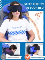 Travel Pillows for Airplanes, 360° Support Headrest Pillow with Eye Mask for Sleeping Long Flights, Travel Pillow for Car Road Trip, Car Headrest, Travel Accessories Stop Bobblehead, Black - Image 3
