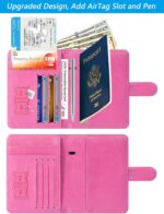 Airtag Passport Holder Cover Wallet RFID Blocking Leather Case Travel Essentials Luggage Accessories Travel Must Have(118#Pink) - Image 4