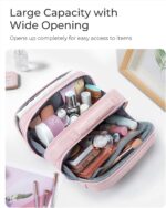 BAGSMART Toiletry Bag for Women, Travel Makeup Bag, Wide-open Portable Make Up Bag Organizer for Women for Travel Essentials Travel-Size Toiletries Accessories Bottles, Brushes, Beige - Image 3