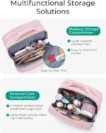 BAGSMART Toiletry Bag for Women, Travel Makeup Bag, Wide-open Portable Make Up Bag Organizer for Women for Travel Essentials Travel-Size Toiletries Accessories Bottles, Brushes, Beige - Image 4