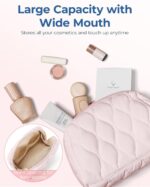 BAGSMART Makeup Bag, Travel Cosmetic Bag, Puffy Padded Make Up Bag for Women, Makeup Organizer Case, Wide-open Pouch Purse, Travel Essentials, Toiletries Accessories Brushes, Beige - Image 3