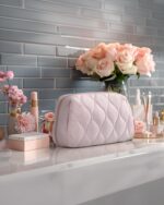 BAGSMART Makeup Bag, Travel Cosmetic Bag, Puffy Padded Make Up Bag for Women, Makeup Organizer Case, Wide-open Pouch Purse, Travel Essentials, Toiletries Accessories Brushes, Beige - Image 5