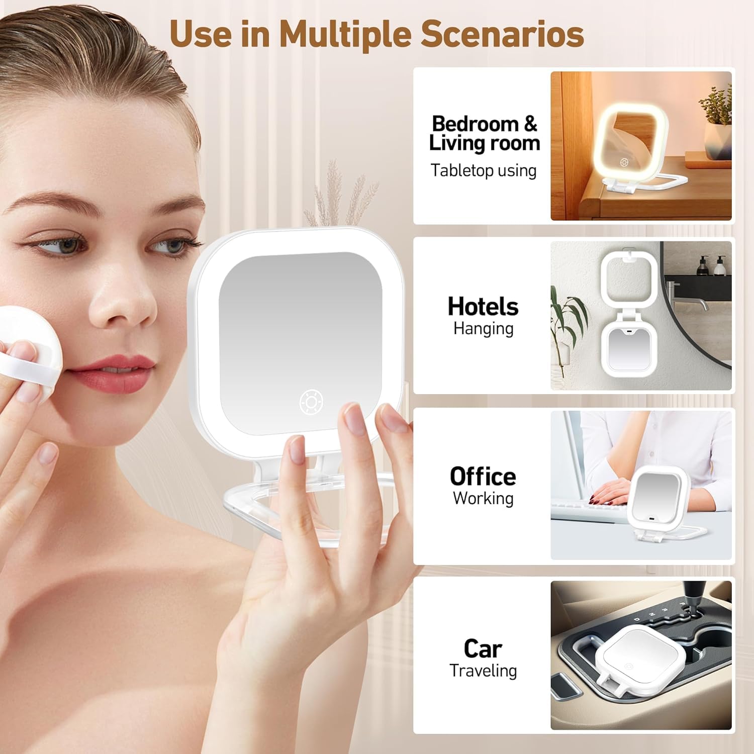 Travel Mirror with Light, Compact Mirrors, 1x/30x Magnifying Mirror with 3 Color Lights and Adjustable Brightness, 4.5x3.9 inch Small Compact Hangable Hand Pocket Mirrors, Comes with Tweezer - Image 8