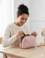 BAGSMART Small Makeup Bag, Travel Cosmetic Bag Make Up Pouch Small Travel Essentials for Women Dorm Room Essentials Pouch,Water-resistant Toiletry Bag,Makeup Organizer Bag, Pink - Image 4