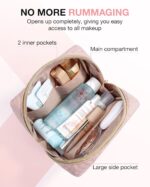 BAGSMART Small Makeup Bag, Travel Cosmetic Bag Make Up Pouch Small Travel Essentials for Women Dorm Room Essentials Pouch,Water-resistant Toiletry Bag,Makeup Organizer Bag, Pink - Image 5