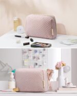 BAGSMART Small Makeup Bag, Travel Cosmetic Bag Make Up Pouch Small Travel Essentials for Women Dorm Room Essentials Pouch,Water-resistant Toiletry Bag,Makeup Organizer Bag, Pink - Image 10