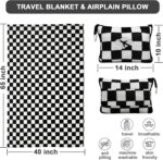 Travel Blanket and Pillow Compact, Premium Soft 2 in 1 Airplane Blanket with Soft Bag Pillowcase，Hand Luggage Sleeve and Backpack Clip (Checkered Black) - Image 4