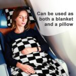 Travel Blanket and Pillow Compact, Premium Soft 2 in 1 Airplane Blanket with Soft Bag Pillowcase，Hand Luggage Sleeve and Backpack Clip (Checkered Black) - Image 7