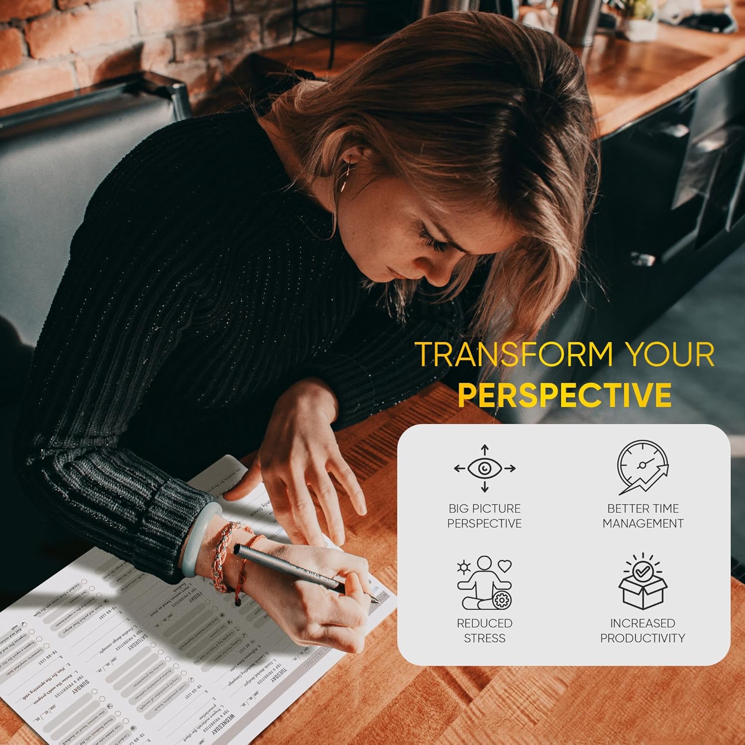 Productivity Store - Weekly Desk Planner Pad, 12-Month Productivity Planner, Tear-Out Deskpad for To-Do List, Productivity Tools for Time Management and Mindfulness, A4 Size, Black - Image 4