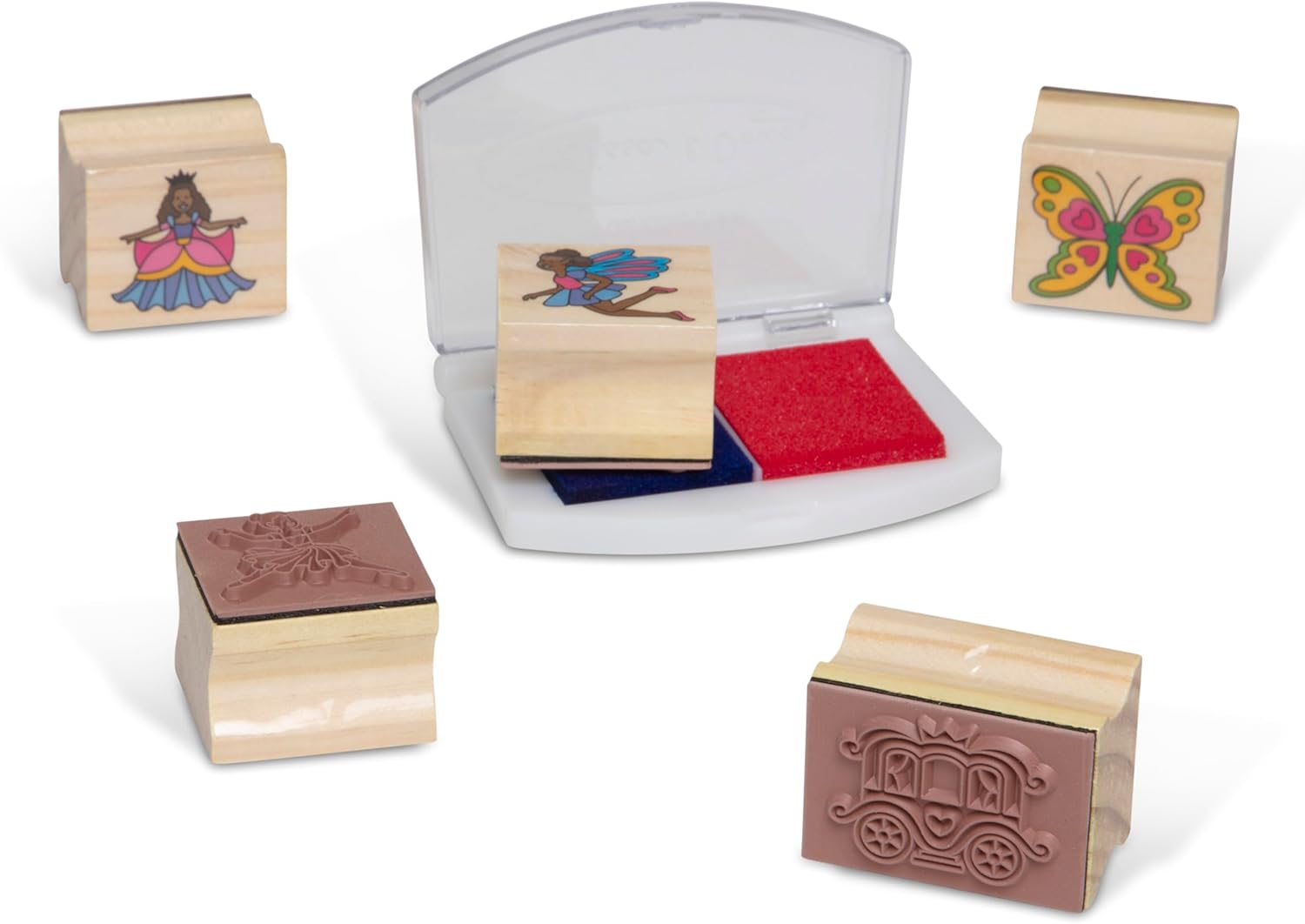 Melissa & Doug Deluxe Wooden Stamp and Coloring Set – Fairy Tale (30 Stamps, 6 Markers, 2 Durable 2-Color Stamp Pads) Fairy Tale-Themed Wooden Stamps for Kids and Coloring Activity Set - Image 4