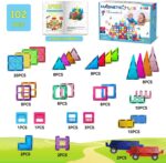 Magnetic Tiles,102PCS Magnetic Building Blocks 3D Clear Construction Playboards, Inspiration, Creativity Beyond Imagination, Educational Magnet Toy Set for Kids with 2 Cars - Image 8