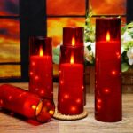 Flameless LED Candles with Timer 5 Pc Flickering Flameless Candles for Romantic Ambiance and Home Decoration Stable Acrylic Shell,with Embedded Star String，Battery Operated Candles（Red） - Image 4