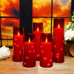 Flameless LED Candles with Timer 5 Pc Flickering Flameless Candles for Romantic Ambiance and Home Decoration Stable Acrylic Shell,with Embedded Star String，Battery Operated Candles（Red） - Image 7