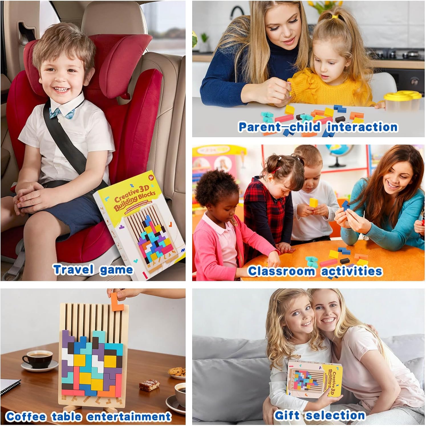 Wooden Colored 3D Russian Block Stacking Puzzle, Montessori Educational Toy for Toddlers Ages 3+ Fun Brain Teasers Family Board Game and Classroom Activities - Image 8