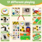 Busy Board Montessori Toys for 1 2 3 Years Old Toddler,Wooden Sensory Educational Fidget Board Toy with Led Light Up Switches & Music Boxes,Travel Toys for 1+ Year Old Boy & Girl Birthday Gift - Image 3