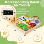 Busy Board Montessori Toys for 1 2 3 Years Old Toddler,Wooden Sensory Educational Fidget Board Toy with Led Light Up Switches & Music Boxes,Travel Toys for 1+ Year Old Boy & Girl Birthday Gift - Image 5