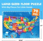 United States Puzzles for Kids Ages 4-6 - Educational Toys for 4+ Year Old Boys & Girls - 70pcs USA Map Kids Puzzle with 50 States & Capitals - Floor Jigsaw Puzzles - Gifts for Grandkids - Image 6
