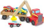 Melissa & Doug Magnetic Car Loader Wooden Toy Set with 4 Cars and 1 Semi-Trailer Truck Crane Wooden Toy, Vehicle Toys for Kids Ages 3+ - Image 5